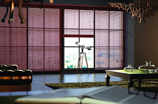 Wood venetian blind leather efect