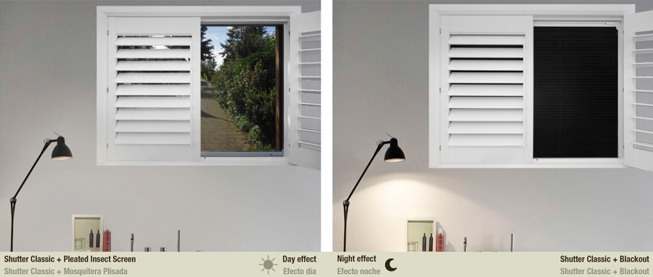 Shutter de Madera con mosquitera y blackout incorporado